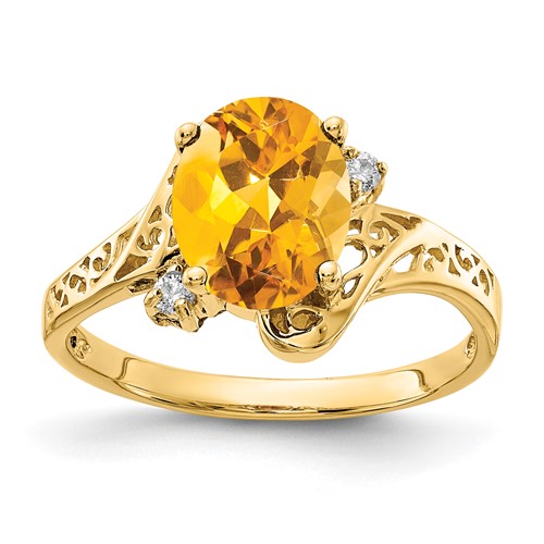 14k 9x7mm Oval Citrine A Diamond ring