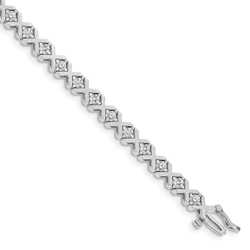 14k White Gold Complete 2.4 carat Round AAA Diamond 4-prong X-design 7 inch Tennis Bracelet