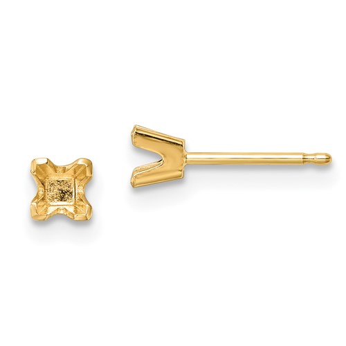 14k 3.25mm Princess-cut Stud Earring Mountings