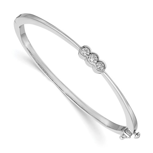 14k White Gold Complete 3-Stone 1/2 carat AA Diamond Hinged Oval Bangle Bracelet
