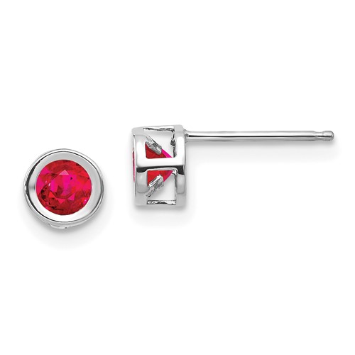 14k White Gold 4mm Round Bezel July/Ruby Post Earrings