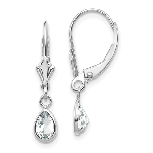 14k White Gold 6x4 Pear Bezel April/White Topaz Leverback Earrings