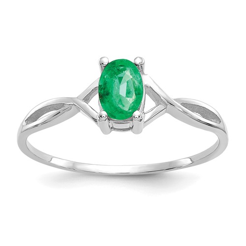 14k White Gold 6x4 Oval Emerald Birthstone Ring