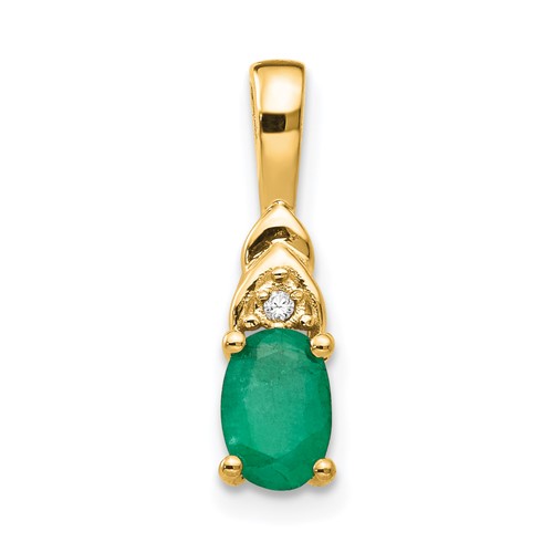 14k 6x4 Oval May/Emerald and Diamond Pendant