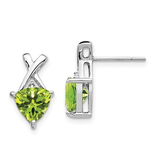 14k White Gold 7mm Trillion Peridot and White Topaz -X- Post Earrings