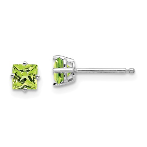 14k White Gold 4mm Square Step-Cut Peridot Post Earrings