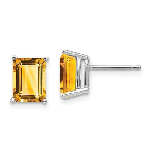 14k White Gold 8x6mm Emerald-Cut Citrine Post Earrings