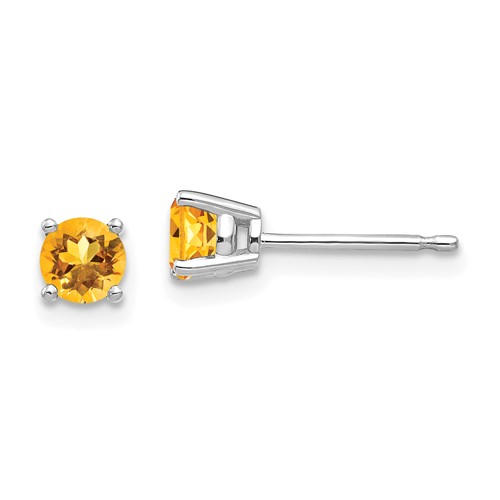 14k White Gold 4mm Round Citrine Post Earrings