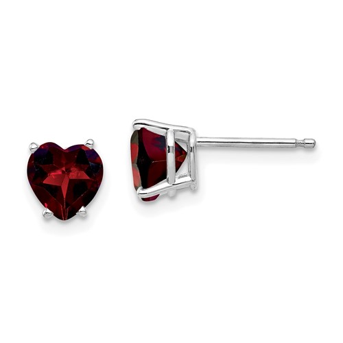 14k White Gold 6mm Heart Garnet Post Earrings