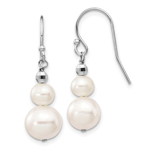14k White Gold 6-9mm White Semi-round Freshwater Cultured Pearl Graduated Dangle Earrings