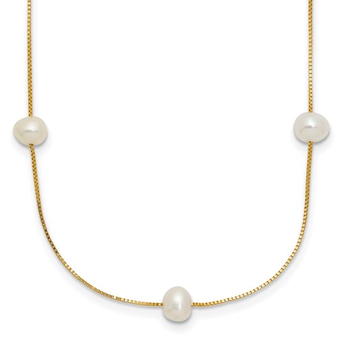14k 5-6mm White Near-Round Freshwater Cultured Pearl 9-Station 18 inch Necklace