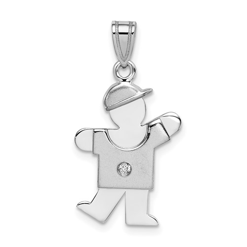 14k White Gold The Kids Small Boy with Hat on Left VS Diamond Kiss Charm