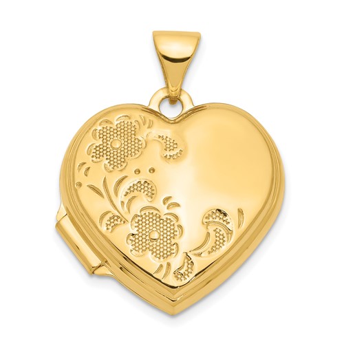 14K Polished Floral 18mm Heart Locket