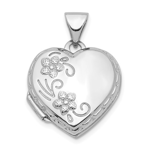 14k White Gold Floral 15mm Heart Locket