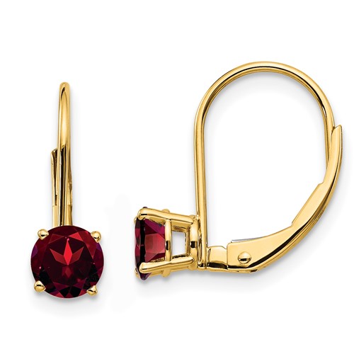 14k 5mm Round Garnet Leverback Earrings