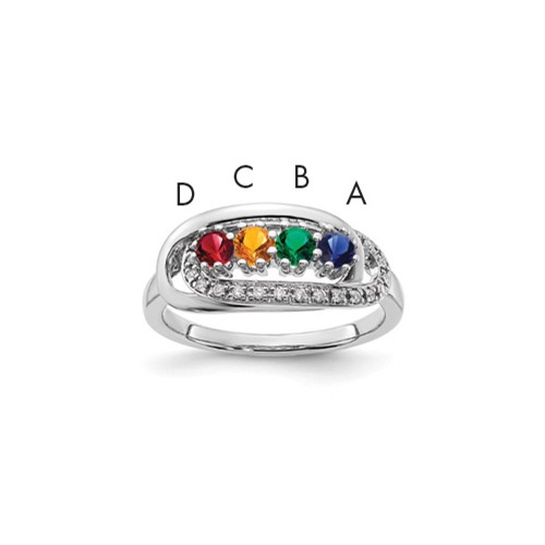 14K White Gold Family Jewelry Synthetic Stone & Diamond Set Ring