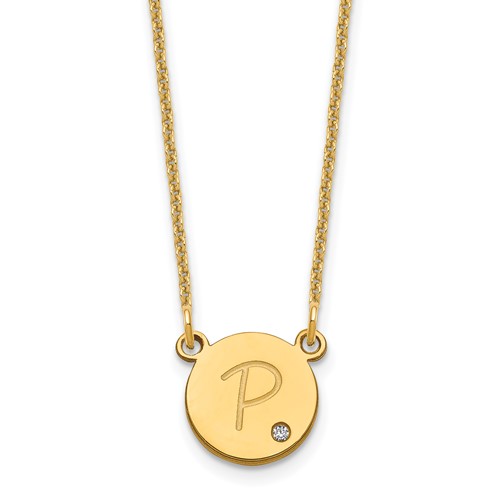 14k Yellow Gold Round Initial with Diamond Necklace