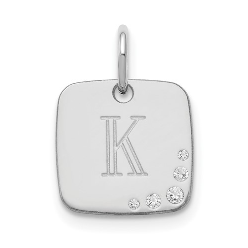 14k White Gold Cushion Initial with Diamond Charm