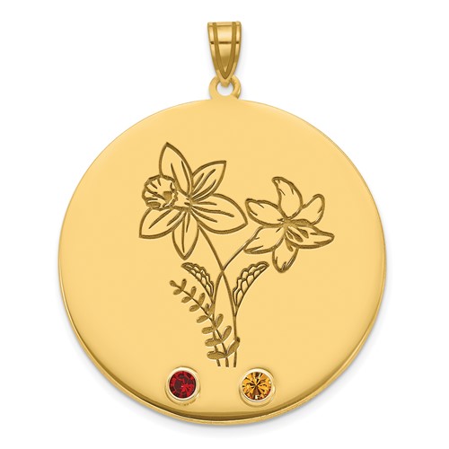 14k Yellow Gold Circle w/2 Birth Flower and Birthstone Pendant