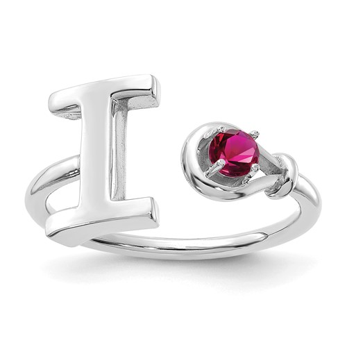 14KW Letter I with Birthstone Ring