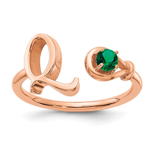 14K Rose Gold Letter Q with Birthstone Ring