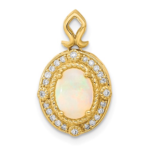 14k Austrian Opal and Diamond Halo Pendant Fits up to 2mm Regular/3mm Fancy or Reversible Omega