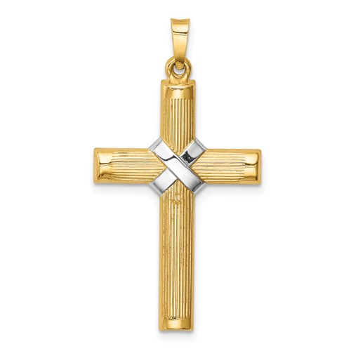 14k and White Rhodium Hollow Polished Center -X- Cross Pendant