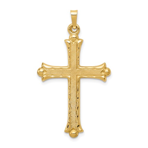 14k Hollow Fleur De Lis Cross Pendant