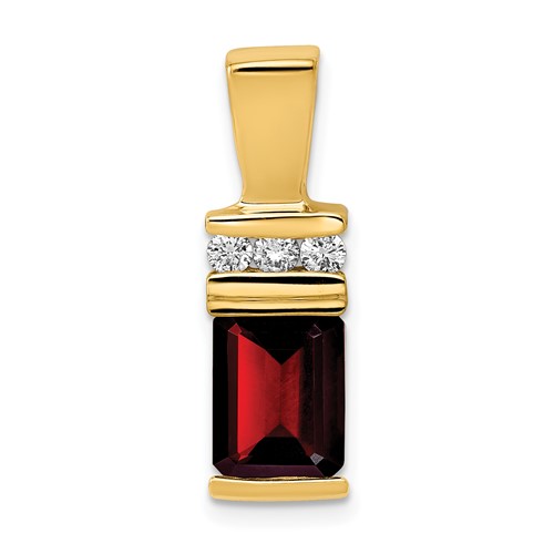 14k 8x6mm Emerald-cut Garnet and AAA Diamond Slide Fits up to 2mm Regular/4mm Fancy or Reversible Omega