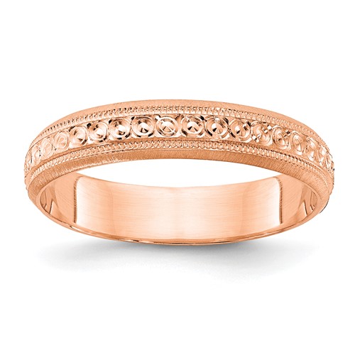 14k Rose Gold 3mm Design Etched Wedding Band Size 7