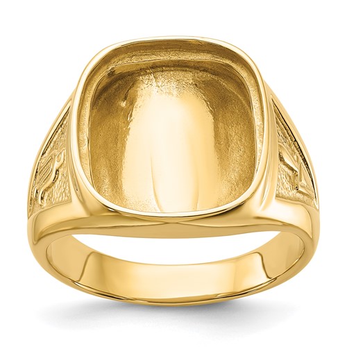 14k Men's Polished and Textured Masonic Ring Mounting