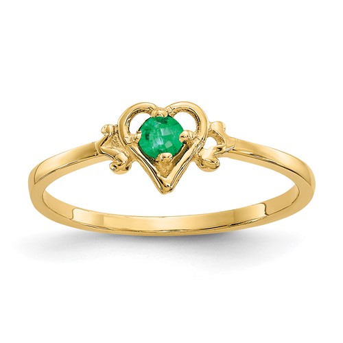 14k 3mm Round Emerald Birthstone Heart Ring